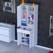 Modilayn Afra 65X173X32,5 cm 1 Çekmece 3 Kapak 5 Raf 8 Bölme Çok Amaçlı Banyo & Mutfak Dolabı 