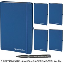 Oranlı Promosyon 5 Adet Kişiye Özel 2025 Spiralli Ajanda Lastikli Kalem Takılabilir Tarihli Defter Lacivert 17X24 Isme Özel Kalem