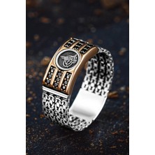 Osmanlı Gümüş Erkek Gümüş Yüzük - Kral Zincirli Zirkon Taşlı Ay Yıldız Işlemeli Erkek Yüzük