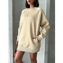 SWT-14271 Vizon Cepli Oversize Üç Iplik Kapüşonlu Basic Sweatshirt