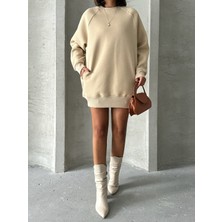 SWT-14271 Vizon Cepli Oversize Üç Iplik Kapüşonlu Basic Sweatshirt