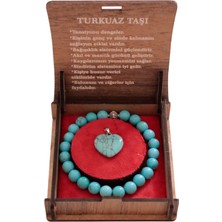 Taru Pasaj Hediye Kutulu Doğal Turkuaz Taşlı Bileklik ve Kalp Kolyeli Set