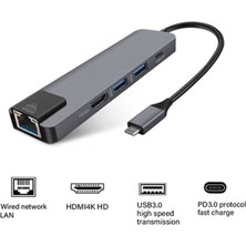 Macbook Uyumlu USB Type-C 4K HDMi / Ethernet 5in1 Çevirici Çoklayıcı Hub