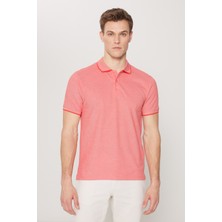 AC&Co / Altınyıldız Classics Erkek Çekmeyen Pamuklu Kumaş Slim Fit Dar Kesim Narçiçeği-Beyaz Kıvrılmaz Polo Yaka Tişört