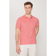 AC&Co / Altınyıldız Classics Erkek Çekmeyen Pamuklu Kumaş Slim Fit Dar Kesim Narçiçeği-Beyaz Kıvrılmaz Polo Yaka Tişört