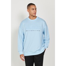 Altınyıldız Classics Erkek Mavi Oversize Bol Kesim Içi Polarlı 3 Iplik Bisiklet Yaka Pamuklu Sweatshirt