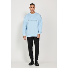 Altınyıldız Classics Erkek Mavi Oversize Bol Kesim Içi Polarlı 3 Iplik Bisiklet Yaka Pamuklu Sweatshirt