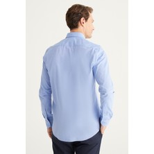 ALTINYILDIZ CLASSICS Erkek Mavi Slim Fit Dar Kesim Düğmeli Yaka Desenli Gömlek