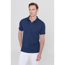 AC&Co / Altınyıldız Classics Erkek Çekmeyen Pamuklu Kumaş Slim Fit Dar Kesim Lacivert Kıvrılmaz Polo Yaka Tişört