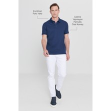 AC&Co / Altınyıldız Classics Erkek Çekmeyen Pamuklu Kumaş Slim Fit Dar Kesim Lacivert Kıvrılmaz Polo Yaka Tişört
