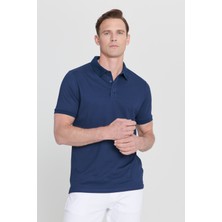 AC&Co / Altınyıldız Classics Erkek Çekmeyen Pamuklu Kumaş Slim Fit Dar Kesim Lacivert Kıvrılmaz Polo Yaka Tişört