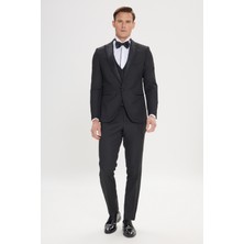 ALTINYILDIZ CLASSICS Erkek Siyah Slim Fit Dar Kesim Kırlangıç Yaka Desenli Yelekli Smokin Takım