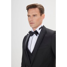 ALTINYILDIZ CLASSICS Erkek Siyah Slim Fit Dar Kesim Kırlangıç Yaka Desenli Yelekli Smokin Takım