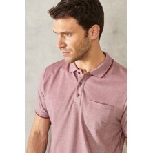 AC&Co / Altınyıldız Classics Erkek Çekmeyen Pamuklu Kumaş Regular Fit Rahat Kesim Bordo Kıvrılmaz Polo Yaka Cepli Tişört