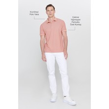 AC&Co / Altınyıldız Classics Erkek Çekmeyen Pamuklu Kumaş Slim Fit Dar Kesim Kiremit-Bej Kıvrılmaz Polo Yaka Tişört