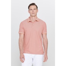 AC&Co / Altınyıldız Classics Erkek Çekmeyen Pamuklu Kumaş Slim Fit Dar Kesim Kiremit-Bej Kıvrılmaz Polo Yaka Tişört