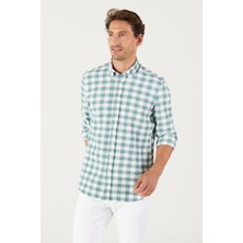 Altınyıldız Classics Erkek Beyaz-Yeşil Slim Fit Dar Kesim Düğmeli Yaka Gömlek Günlük Stil