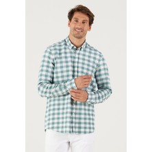 Altınyıldız Classics Erkek Beyaz-yeşil Slim Fit Dar Kesim Düğmeli Yaka Kareli Gömlek