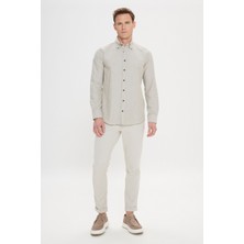 ALTINYILDIZ CLASSICS Erkek Haki Slim Fit Dar Kesim Düğmeli Yaka Pamuklu Oxford Gömlek