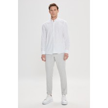 Altınyıldız Classics Erkek Beyaz Slim Fit Dar Kesim Düğmeli Yaka Keten Görünümlü %100 Pamuk Flamlı Gömlek