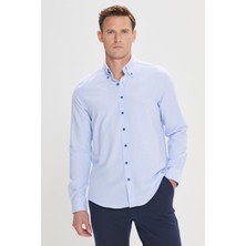 Altınyıldız Classics Erkek Açık Mavi Düğmeli Yaka Tailored Slim Fit Oxford Gömlek