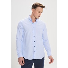 Altınyıldız Classics Erkek Açık Mavi Düğmeli Yaka Tailored Slim Fit Oxford Gömlek