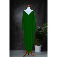 Due Stelle Uzun Yeşil V Yaka Oversize Kaftan Elbise - Yanları Yırtmaçlı Elbise - Ön ve Arka Yüzü Giyilebilir