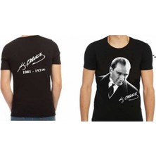 Salar Ticaret Siyah Kısa Kol Atatürk Tişörtü  Model Pamuklu Xxxl