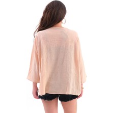 Keten Pul Payet Süzene Nakışlı Kimono - Yavruağzı