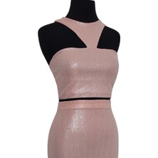 Due Stelle Omuz Dekolteli Crop Parlak Pudra