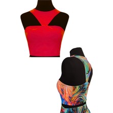 Due Stelle Çift Taraflı Omuz Dekolteli Crop Kırmızı - Soyut