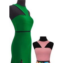 Due Stelle Çift Taraflı Omuz Dekolteli Crop Yeşil - Bej