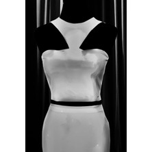 Due Stelle Omuz Dekolteli Crop Gümüş Metalik