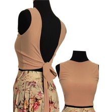 Due Stelle Sırtı Bağlamalı Crop Bej