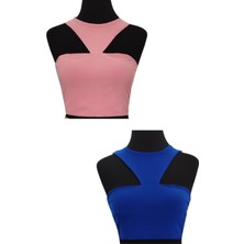 Due Stelle Çift Taraflı Omuz Dekolteli Crop Mavi - Pudra