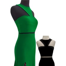 Due Stelle Çift Taraflı Omuz Dekolteli Crop Siyah - Yeşil