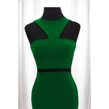 Due Stelle Çift Taraflı Omuz Dekolteli Crop Yeşil - Bej