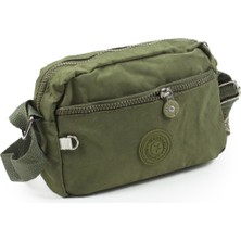 Küçük Boy Krinkıl / Klinkır Su Geçirmez Kumaş Üç Gözlü Çapraz Kol, Omuz Postacı ve Telefon Çantası Koyu Yeşil 0326