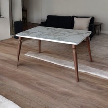 Akkaya Home Dekoratif Orta Sehpa Beyaz Mermer Desen Ceviz Renk Ayaklı 50X80 cm