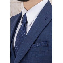 Erkek Slim Fit Sivri Yaka Lacivert Yelekli Takım Elbise
