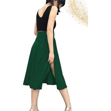 Due Stelle Yeşil Çift Yırtmaçlı Yüksek Bel Tam Daire Tango Eteği