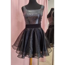 Due Stelle Kadın Diz Üstü Organze Daire Etek Siyah