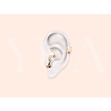 Yua Jewelry Marquise Pırlanta ve Yakut/rubin Taşlı 14 Ayar Altın Kıkırdak/tragus Halka Piercing Küpe