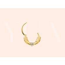 Yua Jewelry Yaprak Tasarım Pırlantalı 14 Ayar Altın Kıkırdak/tragus Halka Piercing