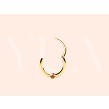 Yua Jewelry 14 Ayar Kahverengi Taşlı Minimal Piercing