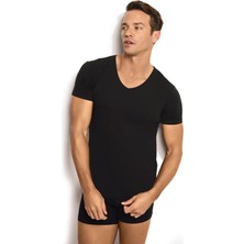 Erkek Siyah Modal Pamuklu V Yaka 2 Li Atlet 253