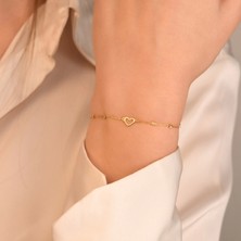 Ycl Jewellery Melek Sonsuzluk ve Kalpli Altın Şans Bilekliği