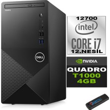 Dell Vostro 3910 mt Intel Core I7 12700 12GB 4tb SSD 23.8" Fhd Windows 11 Home Quadro T1000-4GB Masaüstü Bilgisayar 23N3910T1000H05 + Zetta USB Bellek