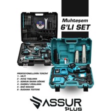 Assur Plus Lüx 6 Lı Set Kömürsüz Kırıcı Delici Hilti-Vidalama-Taşlama-Somun Sökme-Budama Testeresi-Budama Makası