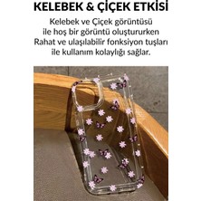 DEİLMİ iPhone 16 Pro Uyumlu Kelebek ve Çiçek Desenli Lüx Şeffaf Butterfly Kılıf